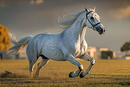 White Horse Galloping in Golden Field