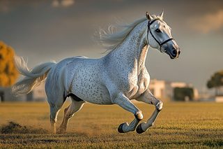 White Horse Galloping in Golden Field