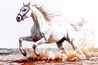 White Horse Galloping Through Water