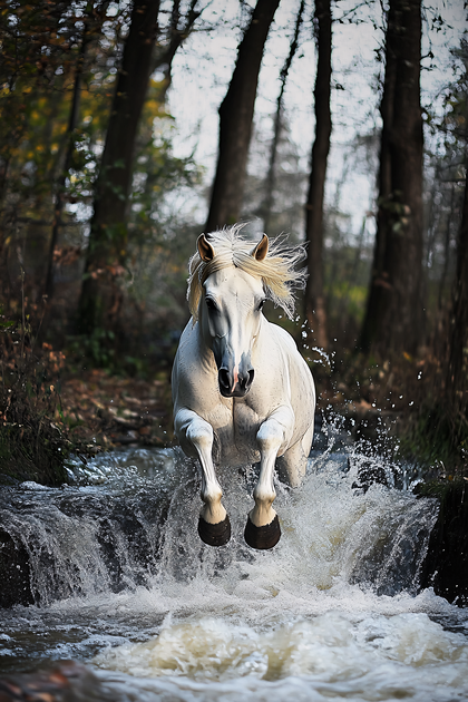 White Horse Leaping Through Water