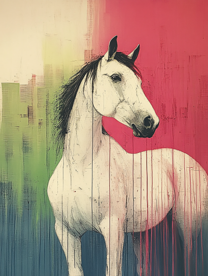 White Horse with Colorful Abstract Background