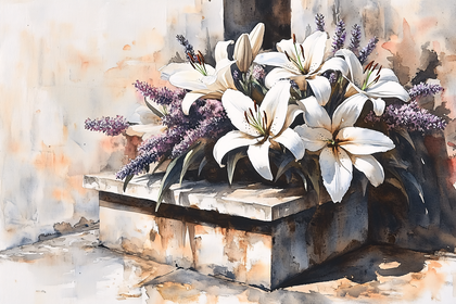 White Lilies and Lavender Arrangement
