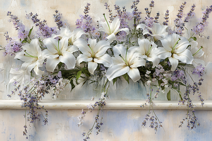 White Lilies and Lavender Floral Arrangement