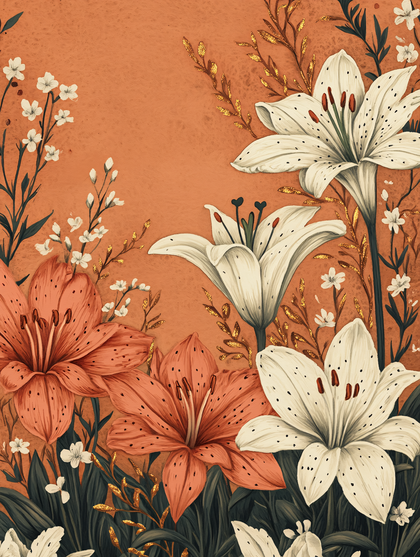 White Lilies and Orange Flowers