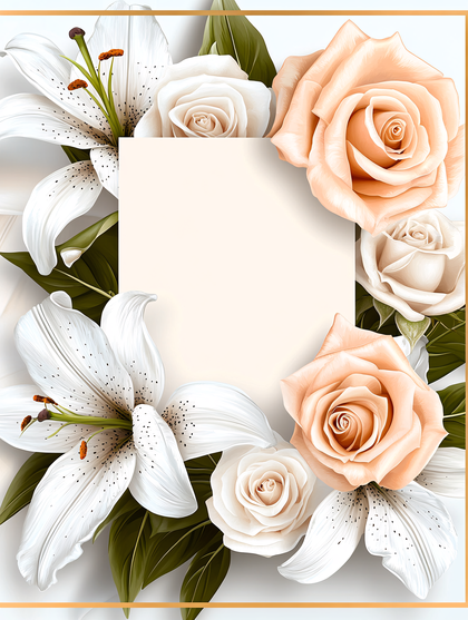White Lilies and Peach Roses