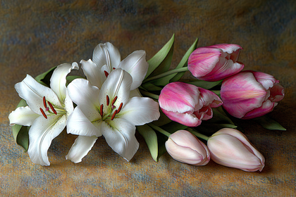 White Lilies and Pink Tulips
