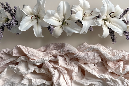 White Lilies and Textured Fabric Composition