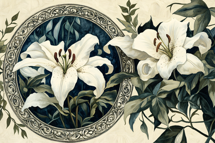 White Lilies in Ornamental Frame