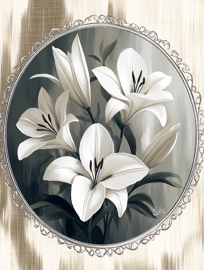 White Lilies in Oval Frame