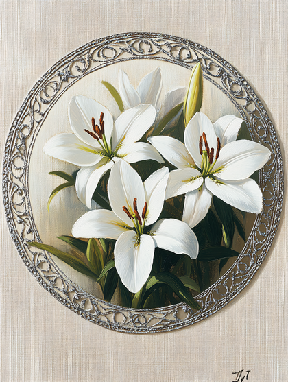 White Lilies in Oval Frame