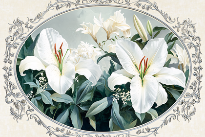 White Lilies in Oval Frame