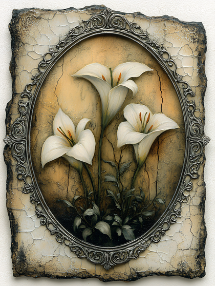 White Lilies in Oval Frame