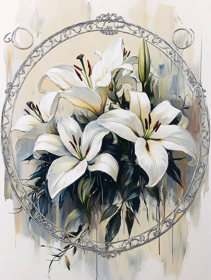 White Lilies in Silver Frame