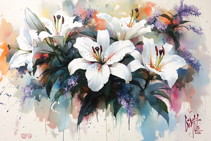White Lilies Watercolor Art