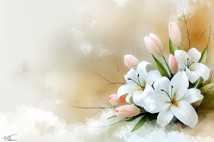 White Lilies Watercolor