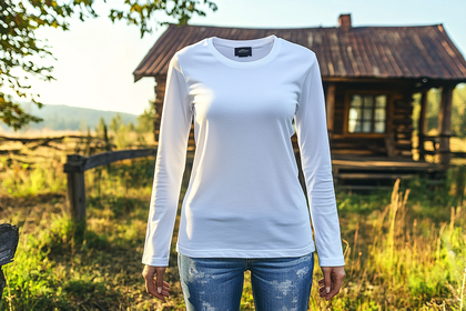 White Long Sleeve Shirt Mockup Outdoor