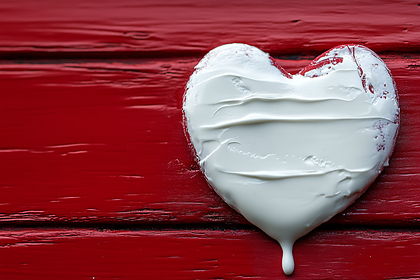 White Paint Heart on Red Wood