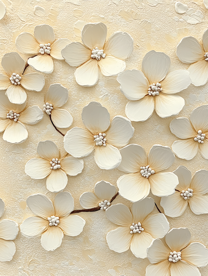 White Petaled Flower Relief Art