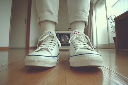White Sneakers on Wooden Floor