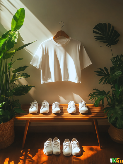 White T-Shirt and Sneakers with Plants