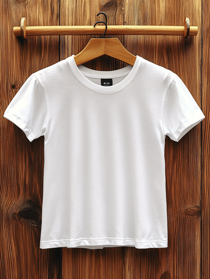 White T-Shirt On Wooden Hanger