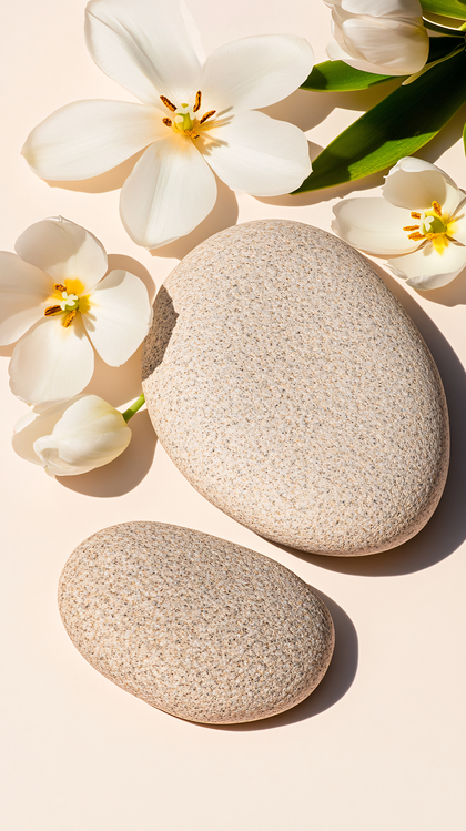 White Tulips and Smooth Stones