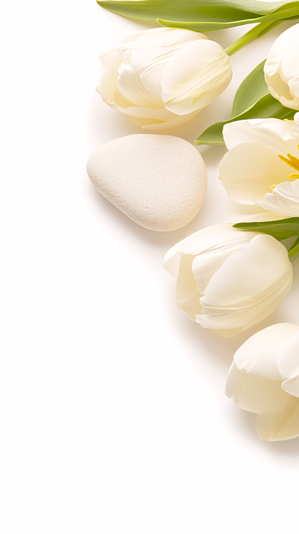 White Tulips and Stone Arrangement