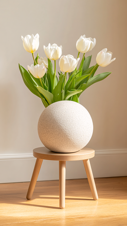 White Tulips in a Spherical Vase