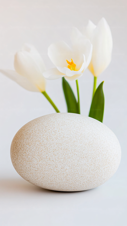 White Tulips in Pebble Vase