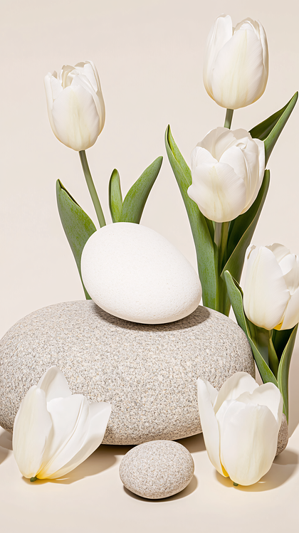 White Tulips with Stone Arrangement