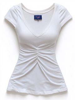 White V-Neck Ruched T-Shirt