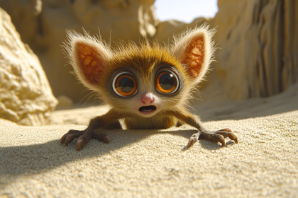 Wide-Eyed Bush Baby on Sand