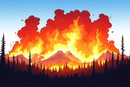Wildfire Devouring Mountain Forest
