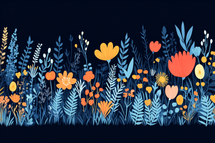 Wildflower Meadow on Dark Blue