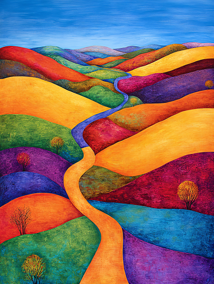 Winding Path Through Colorful Hills