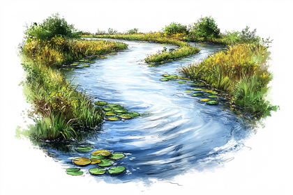 Winding River with Lily Pads
