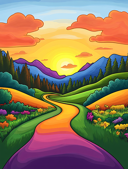 Winding Road Through Colorful Hills At Sunrise