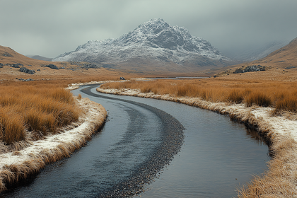 Winding Stream in Winter Meadow