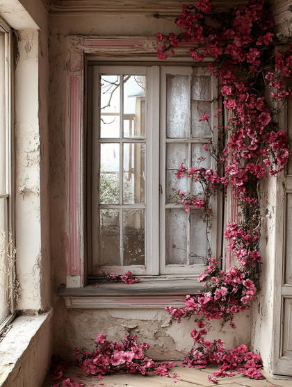 Window Adorned With Pink Flowers