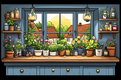 Window Sill Garden Scene