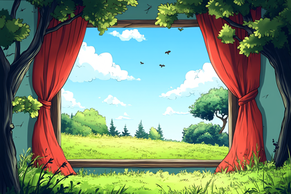 Window View To Green Meadow