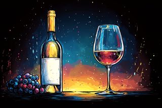 Wine Bottle And Glass With Grapes