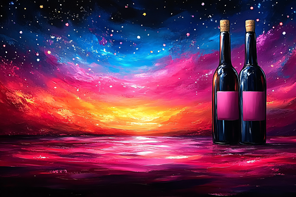 Wine Bottles Under Cosmic Sky