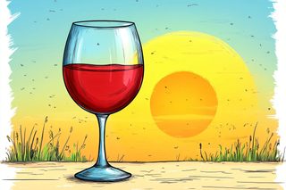 Wine Glass With Red Wine Against A Sunset Landscape
