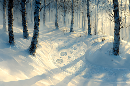 Winter Birch Forest Path