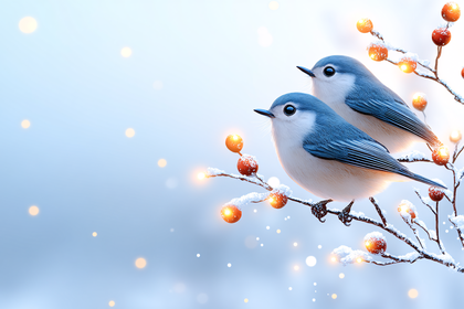 Winter Birds On Snowy Branch