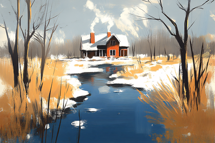 Winter Cabin by the River