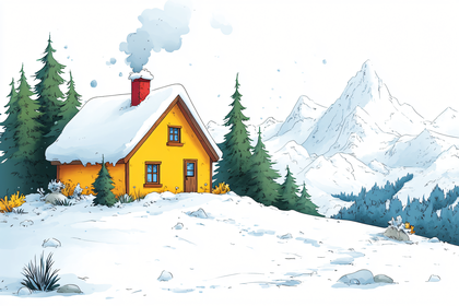 Winter Cabin in Snowy Mountains