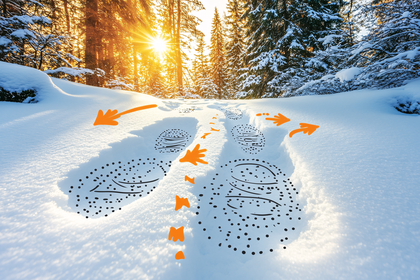 Winter Footprints in Snow Forest