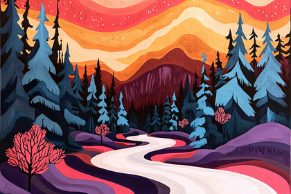 Winter Forest Path at Sunset